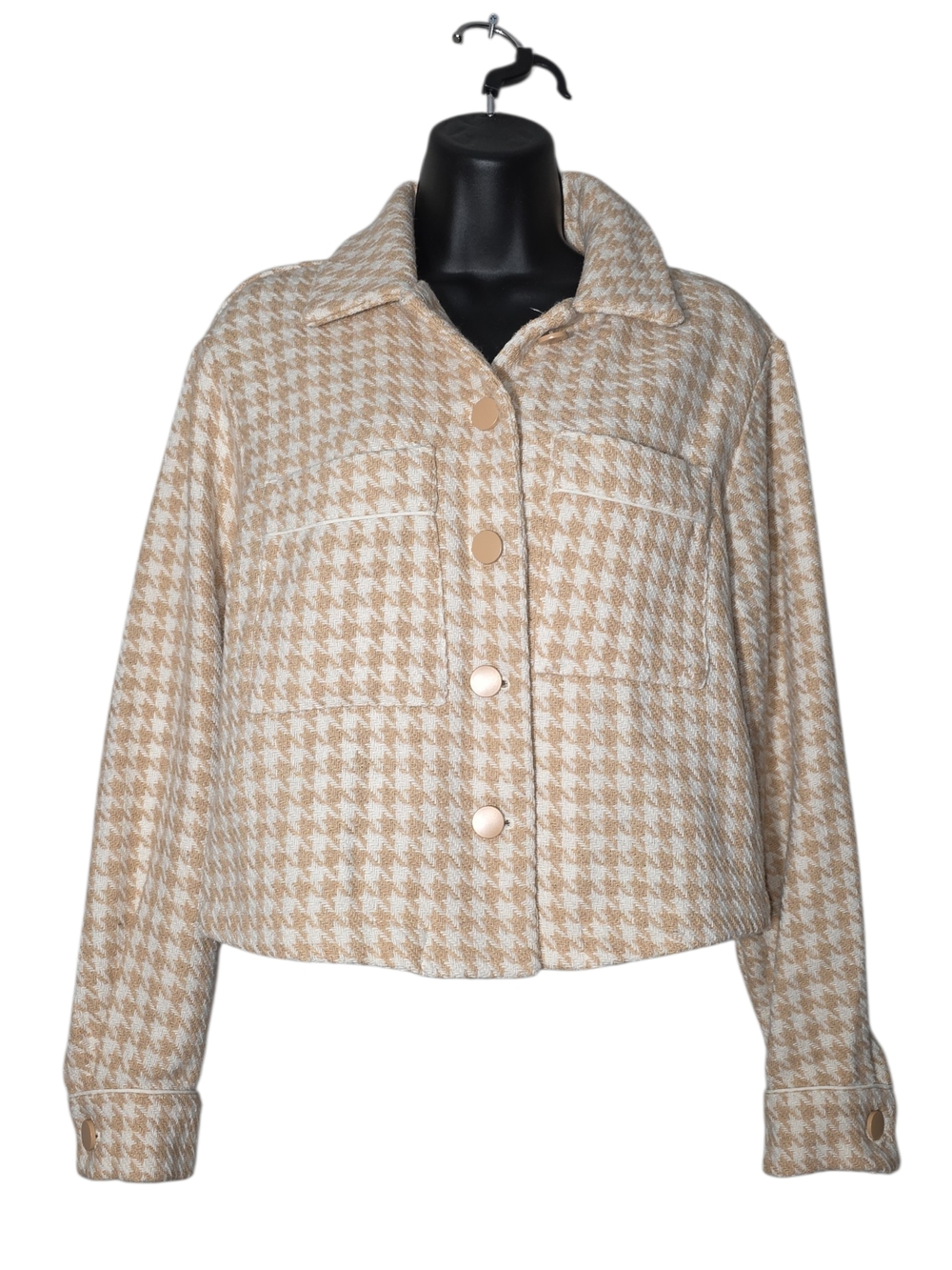 dolan Beige & Cream Houndstooth Button Jacket